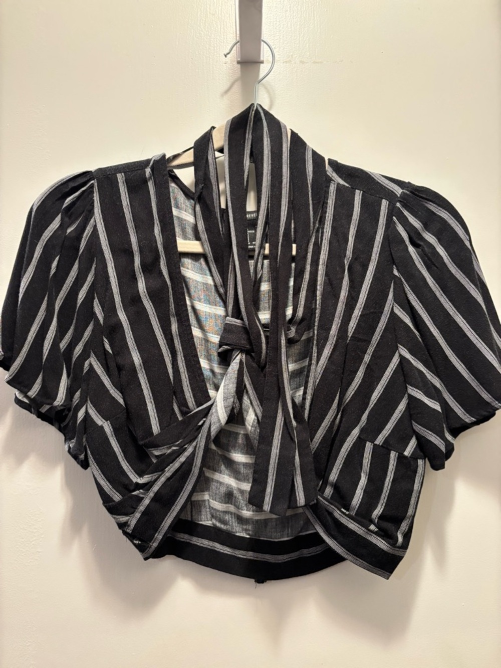 Forever 21 Black and Gray Striped WrapCrop Top